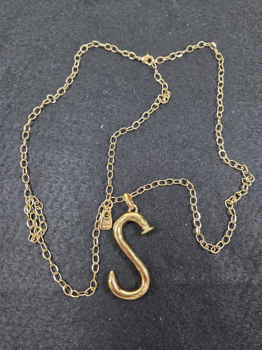Authentic UNO de 50 Letter S Initial Pendant Necklace Yellow-Tone
